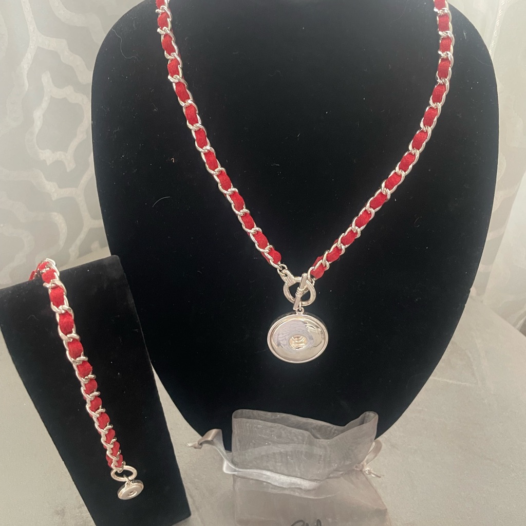 Style Dots Elegant Red And Silver Necklace With Pendant And Matching Bracelet